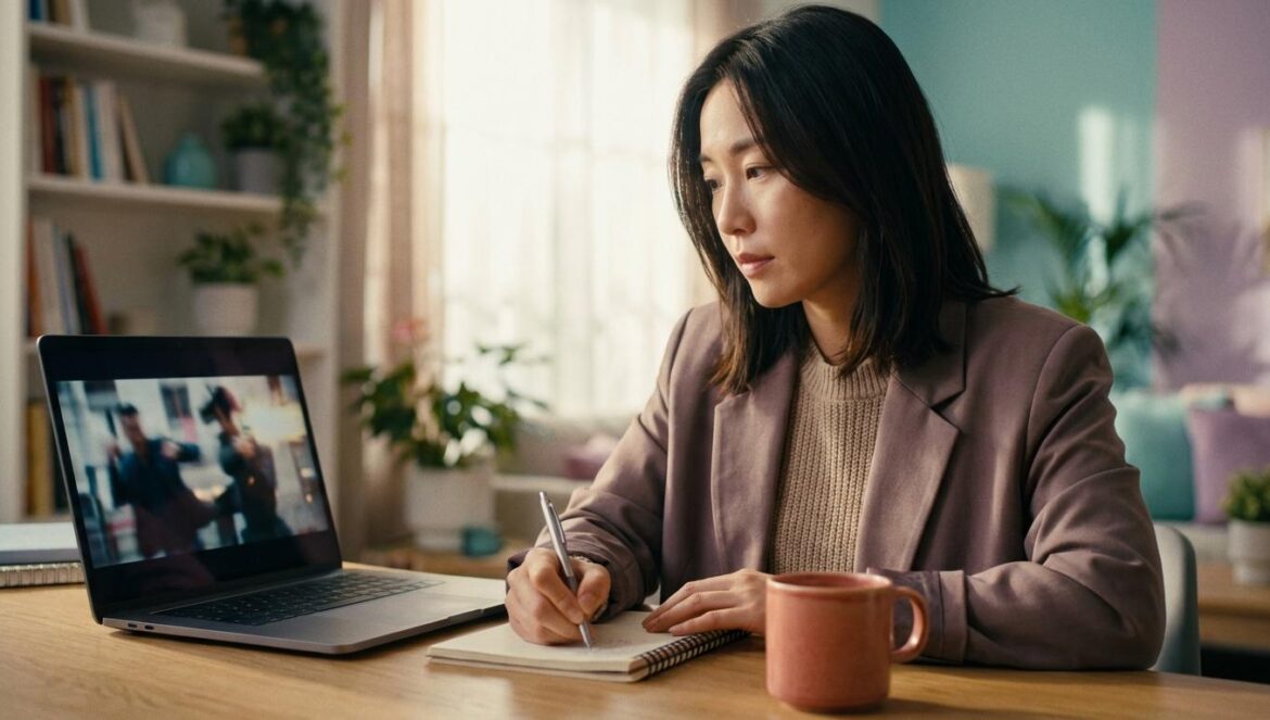 A Bona fide Killer: la madre asesina que confirma el nuevo rumbo de los K-dramas de acción Periodista asiática joven tomando notas mientras ve un drama coreano de acción en su portátil.