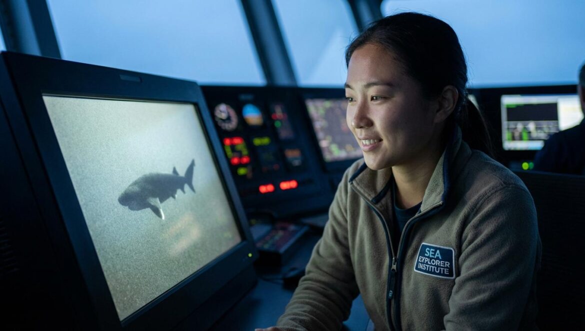 Tiburones dormilones y una vaca hundida: el experimento loco que reescribe el mapa del océano Bióloga marina observa en un monitor imágenes submarinas de tiburones en las profundidades del océano.