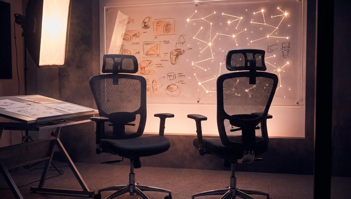 Kathleen Kennedy deja Lucasfilm: el relevo en díada que redefine el mando de Star Wars Dos sillas ejecutivas vacías frente a un mural de storyboards con mapas estelares y bocetos, luz suave de estudio al atardecer