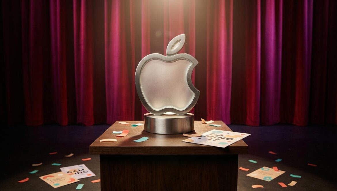 New York Game Awards: Expedition 33 gana el GOTY, pero la noche se reparte el resto Trofeo con forma de manzana sobre un atril, iluminado en un escenario con cortinas rojas y confeti alrededor