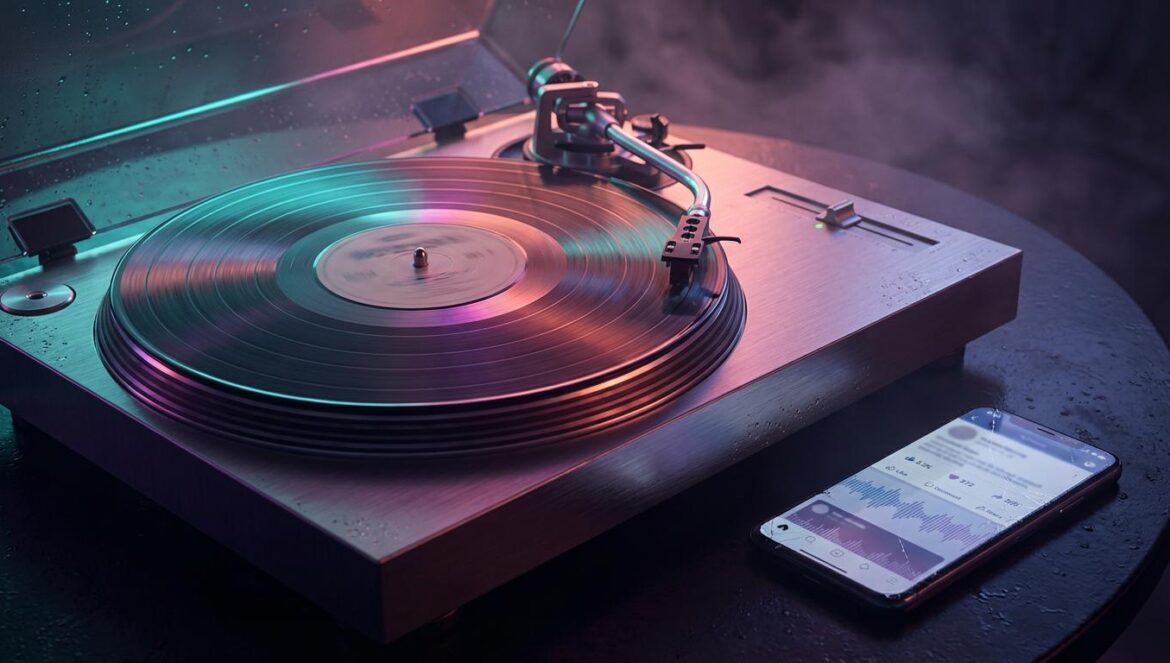TEED y Always With Me: bailar otra vez cuando el algoritmo manda Un vinilo girando en un plato, con luz de neón y un móvil al lado mostrando métricas borrosas, ambiente húmedo de club al fondo.