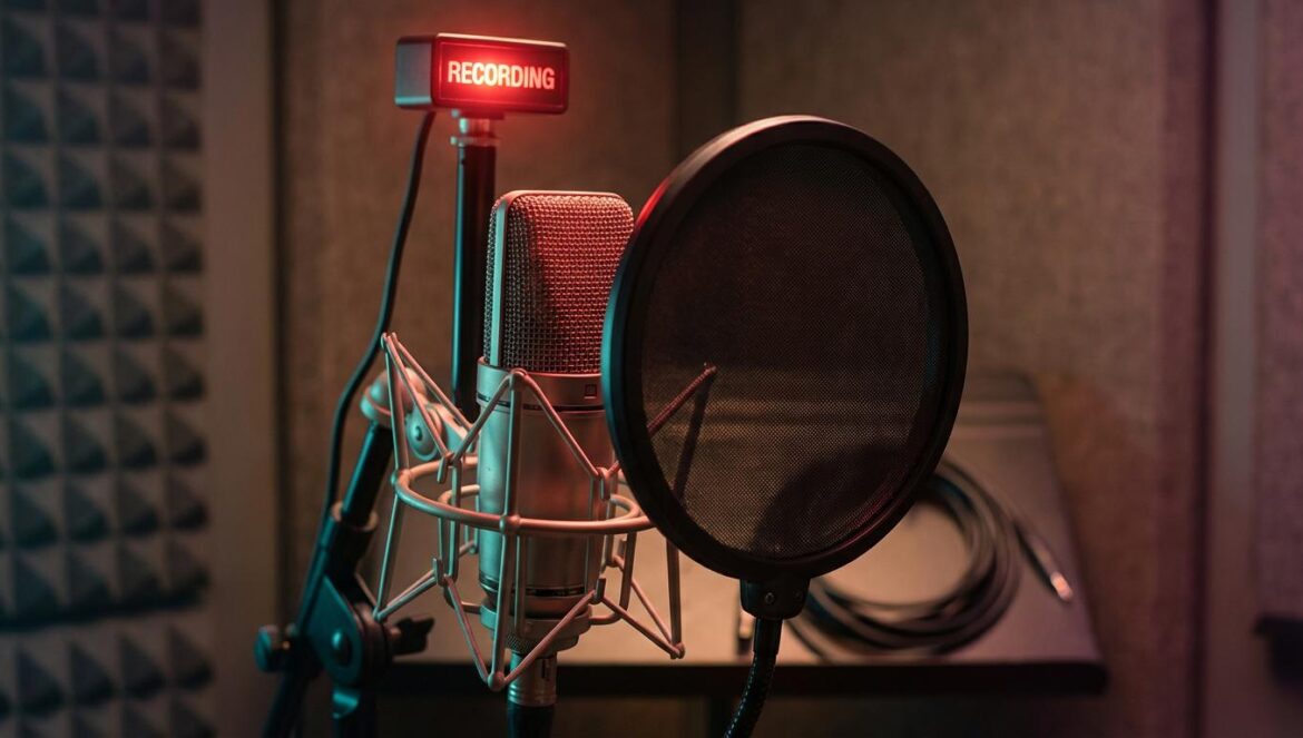 TNX “CALL ME BACK”: el behind de grabación que cambia cómo leemos su comeback Micrófono de estudio con filtro antipop y luz roja de grabación, con paneles acústicos desenfocados al fondo