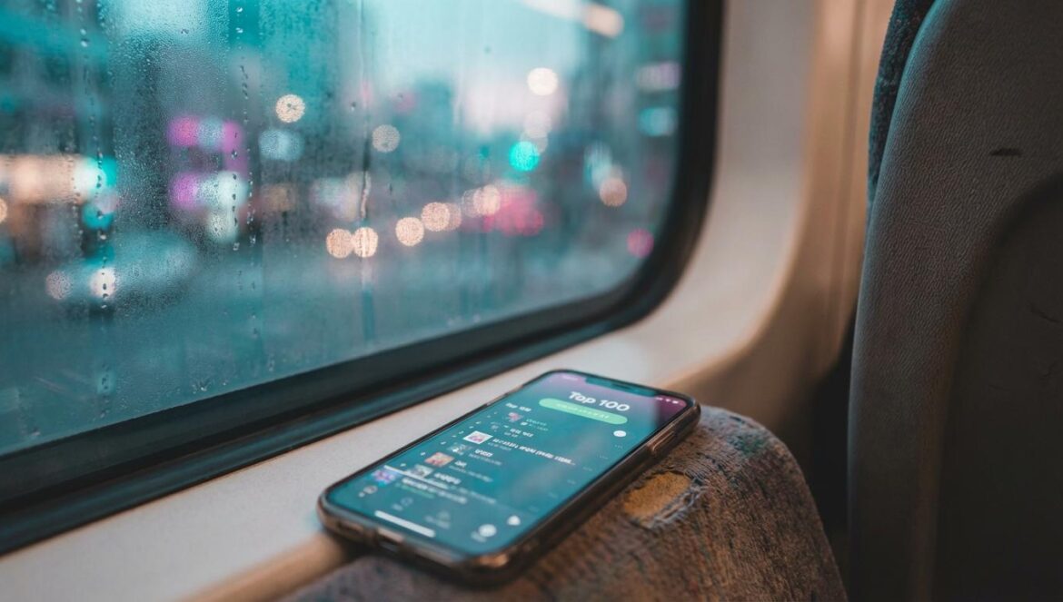Top 100 de Melon 2025: por qué ganó una canción de 2023 (y qué dice del K-pop ahora) Un móvil muestra un top 100 musical en coreano dentro del metro, con reflejos de luces urbanas en la ventana