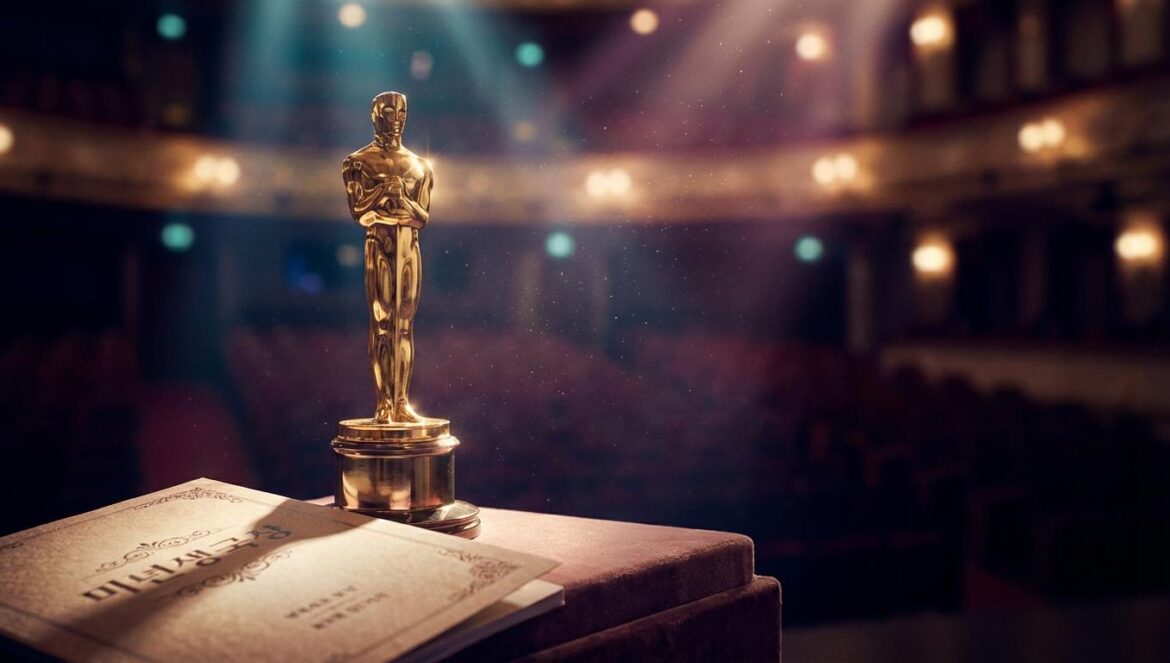 Korean Music Awards 2026: el K-pop busca credibilidad Trofeo dorado sobre un escenario con focos, con un programa en papel con caracteres coreanos desenfocados al fondo.