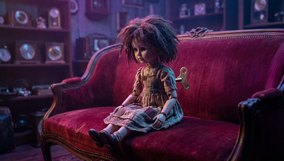 RADA estrena «bad day»: el pop que no teme a la vulnerabilidad Una mujer caracterizada como una muñeca mecánica de cuerda, sentada en un sofá de terciopelo bajo luces de neón púrpuras, con estética de cine independiente.