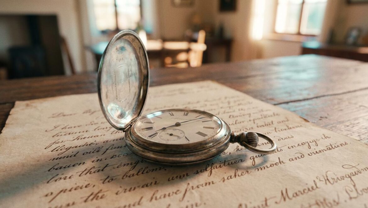 To My Beloved Thief llega a su fin: impacto del cierre Primer plano de un reloj de bolsillo antiguo junto a una carta manuscrita sobre una mesa de madera, iluminación suave de mañana