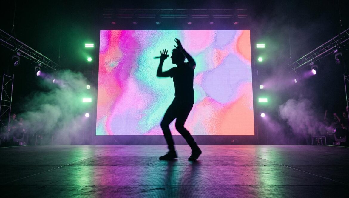 Slayr será el telonero de Yeat en el LOVE/LYFE Tour 2026 Escenario de concierto con luces neón y la silueta de un artista frente a una pantalla LED gigante bajo una atmósfera de humo.