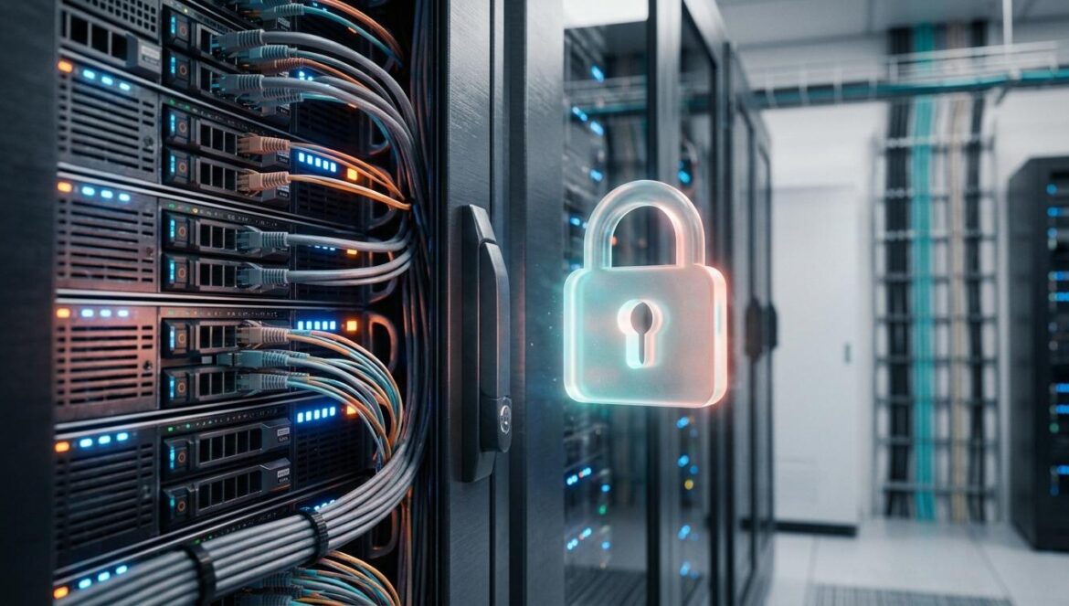 Anthropic y OpenClaw: el cambio que encarece tu suscripción Servidores de alta tecnología con luces neón y un símbolo de candado digital flotando, representando seguridad y restricciones de acceso en la nube.