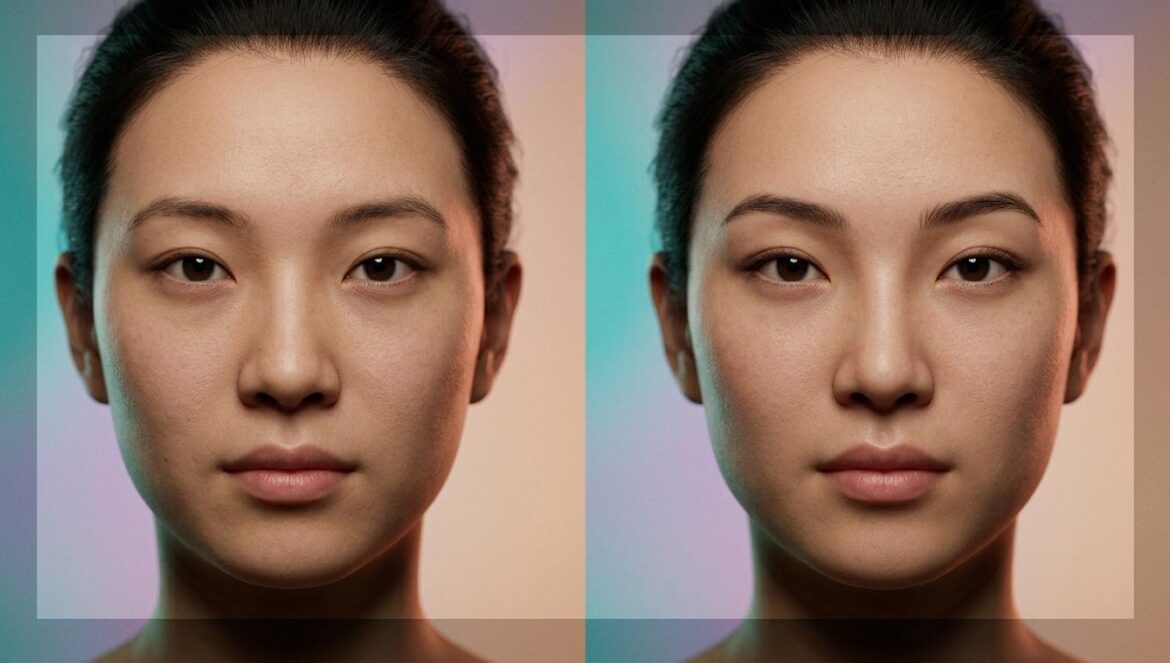 El rediseño de Anran en Overwatch: Blizzard escucha al fin Primer plano de un modelo de personaje 3D femenino con rasgos asiáticos, mostrando una expresión de confianza y detalles faciales como pecas, bajo una iluminación suave.