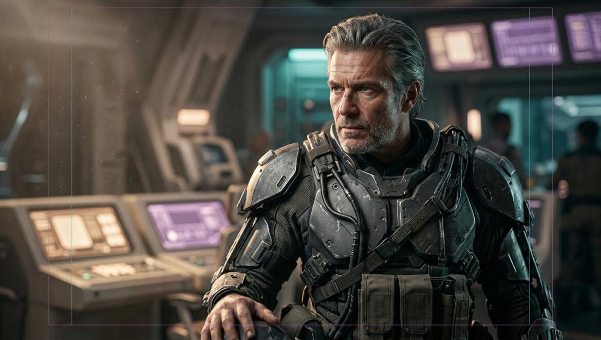 Saw Gerrera tendrá su propio cómic de Star Wars por Rogue One Retrato cinematográfico de un guerrero rebelde con armadura táctica y mirada severa, ambientado en una base de operaciones futurista con luces tenues.