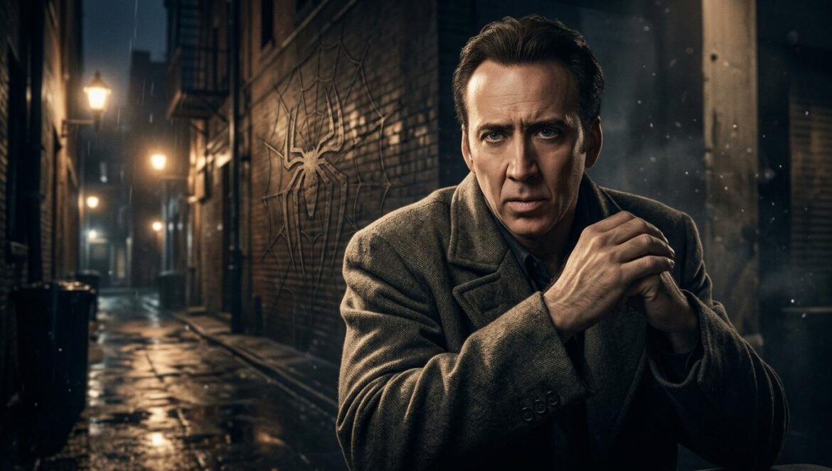 Spider-Noir: Nicolas Cage abraza el caos de los cómics Nicolas Cage personificando a Ben Reilly con estética de cine noir de los años 30, destacando las sombras intensas y su vestimenta de detective clásico.