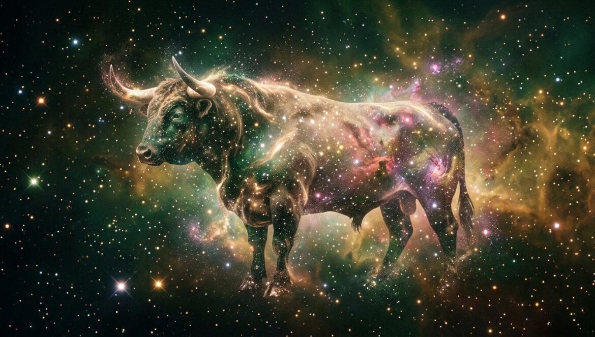 Taurus season 2026: 18 canciones para tu transformación Silueta artística de un toro de Tauro fundiéndose con una nebulosa cósmica en tonos verde esmeralda y dorado