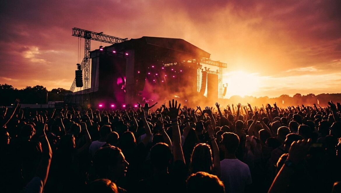 Gov Ball 2026: el calor y el caos que rompieron el filtro Siluetas de una multitud en un festival de música al aire libre bajo un cielo cálido y luces de escenario dramáticas